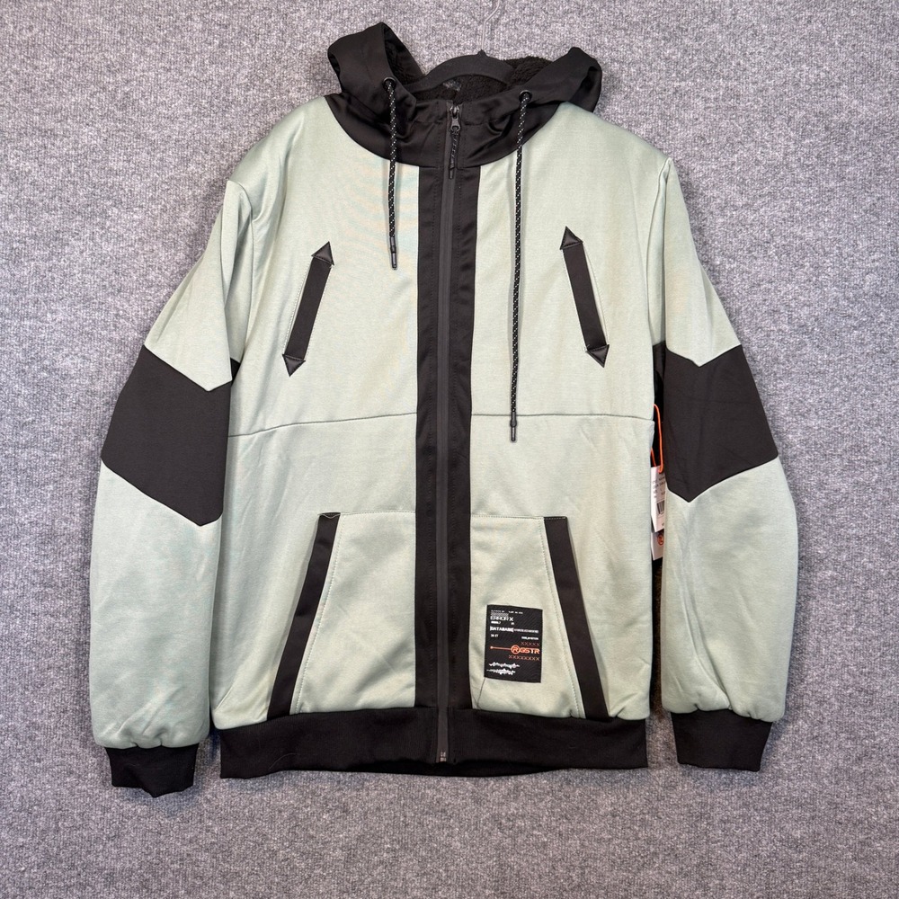 RGSTR Sweatshirt Mens Large Green Sherpa Lined Hoodie Techwear Jacket‎ NEW